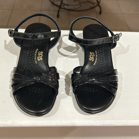 SAS Strippy Quarter Strap Wedge Sandal Size 6.5 W Black H9570493 - Picture 3 of 6